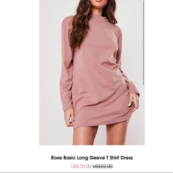 Blush, rose coloured long-sleeve t-shirt dress - Picture 2 of 5